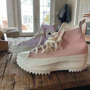pink purple and cream platform converse